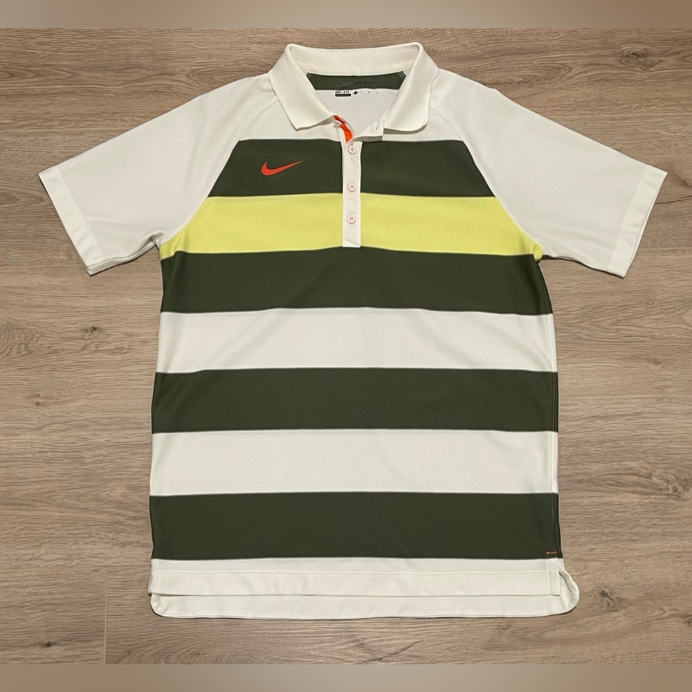 Mens Nike Golf Striped Polo Sz Large Dri Fit Brown Stripe